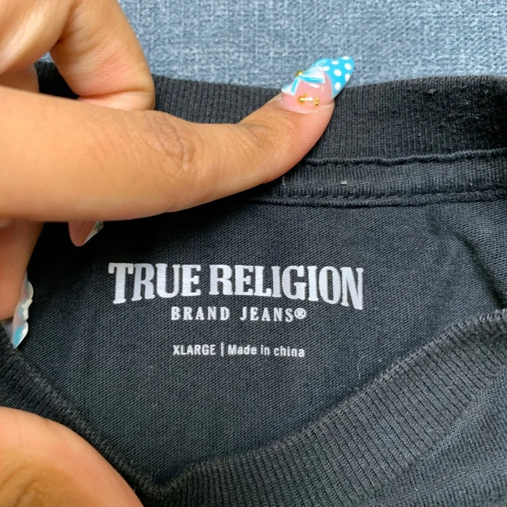 True Religion Buddha Graphic T Shirt Black Mens XL Black Cotton Crew Neck Casual